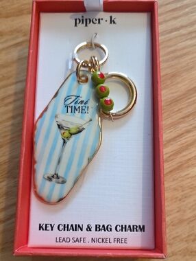 Piper•k Gold Martini Keychain Charm with Green Olive Beads
